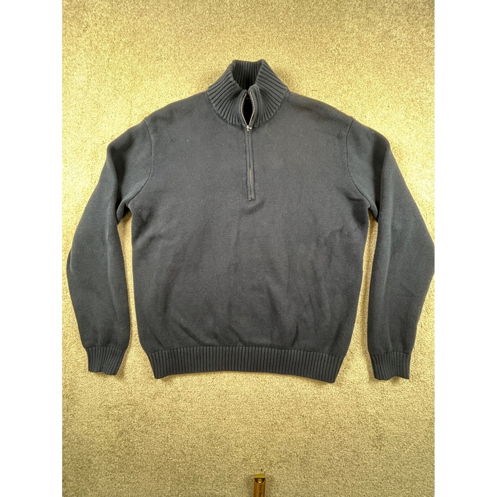 Brandy Melville Mens Quarter Zip Sweater Navy Blue MH473 Ribbed Knit Pullover‎